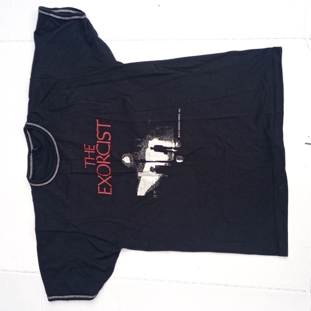 Large Women's Black Exorcist Horror Movie Short Sleeve Graphic T-Shirt Goth